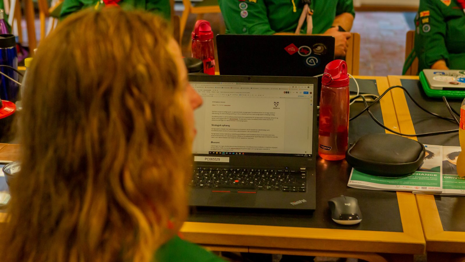 Person der sidder i møde med ryggen til og en skærm foran.